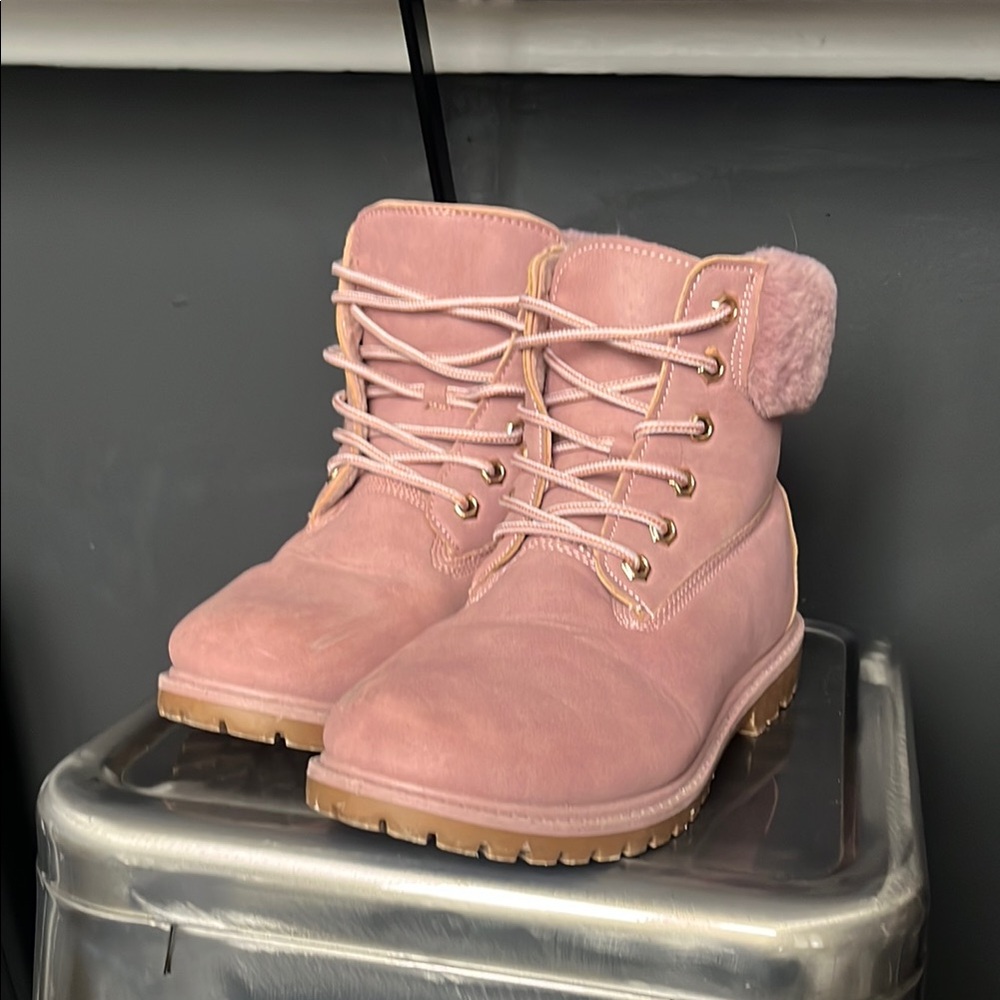 Pink Suede Tie Up Boots